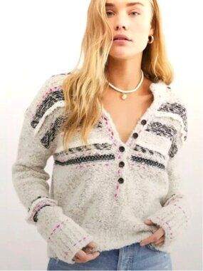 Free People "Color Pop" Henley Knit Crop Sweater - One Size